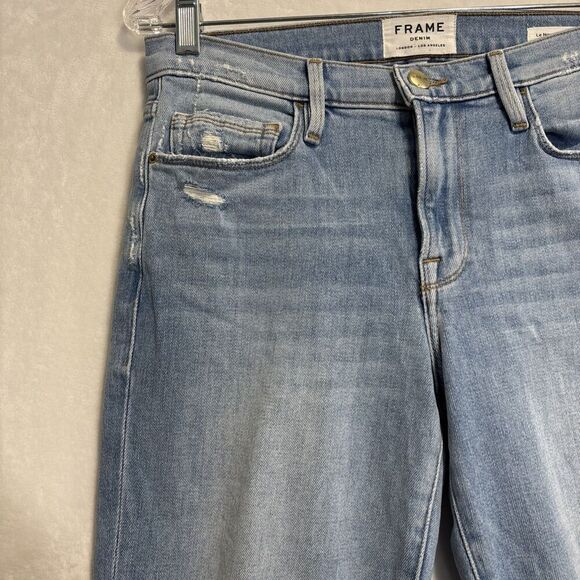 FRAME Jeans Size 27 Le Nouveau Straight Stiletto Hem Jeans Denim Distressed - Picture 10 of 16